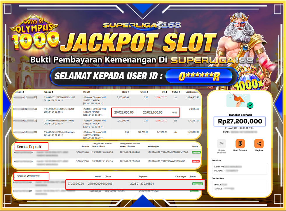 SUPERLIGA168 JACKPOT GATES OF OLYMPUS 1000 Rp.27,200,000.LUNASSS