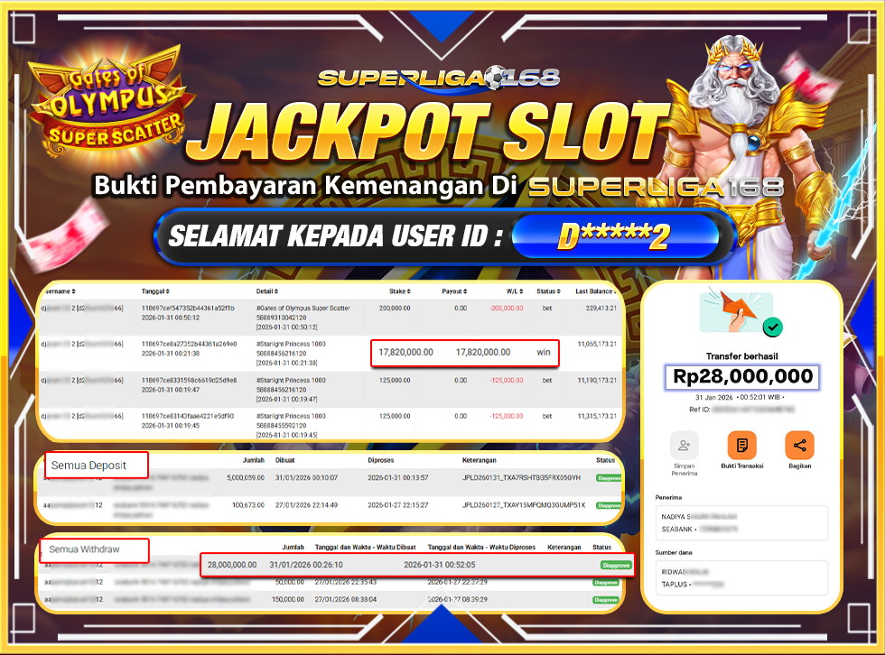 SUPERLIGA168 JACKPOT GATES OF OLYMPUS SUPER SCATTER Rp.28,000,000.LUNASSS